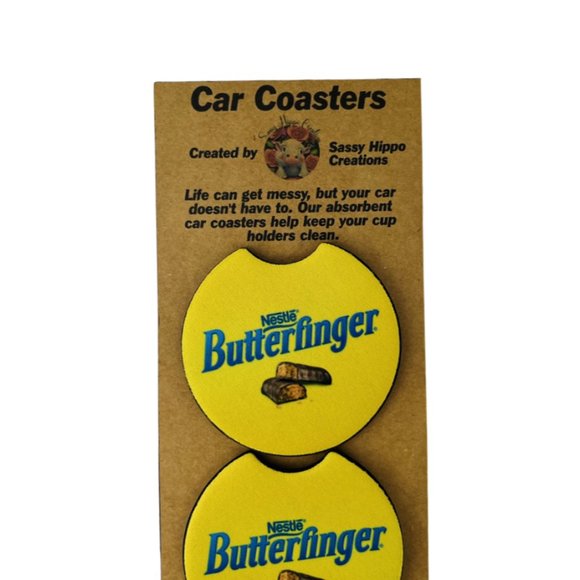 Car Coasters Butterfinger Nestle Chocolate Candy Bar Snack Set of 2 Neoprene - Picture 7 of 9